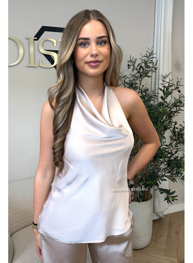 BEIGE - 'NOUR SET' - CLASSY SATIN TOP + PANTS SET