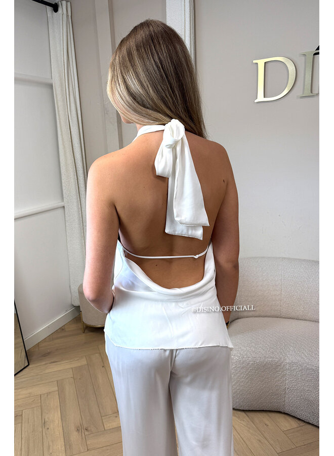 WHITE - 'NOUR SET' - CLASSY SATIN TOP + PANTS SET