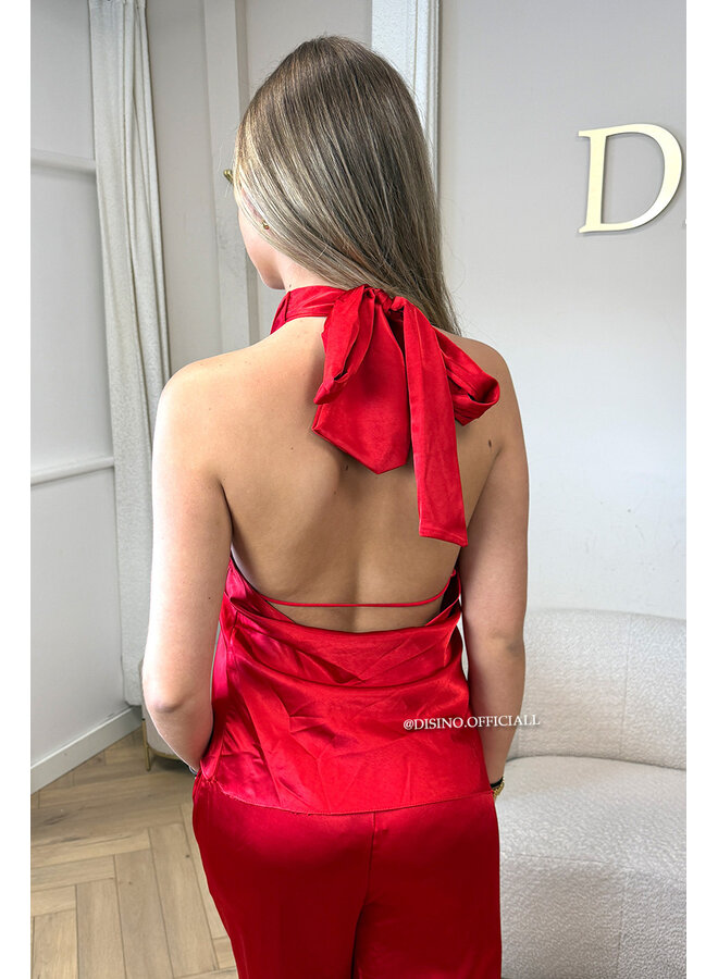 RED - 'NOUR SET' - CLASSY SATIN TOP + PANTS SET