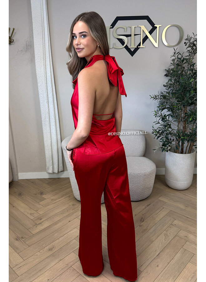 RED - 'NOUR SET' - CLASSY SATIN TOP + PANTS SET
