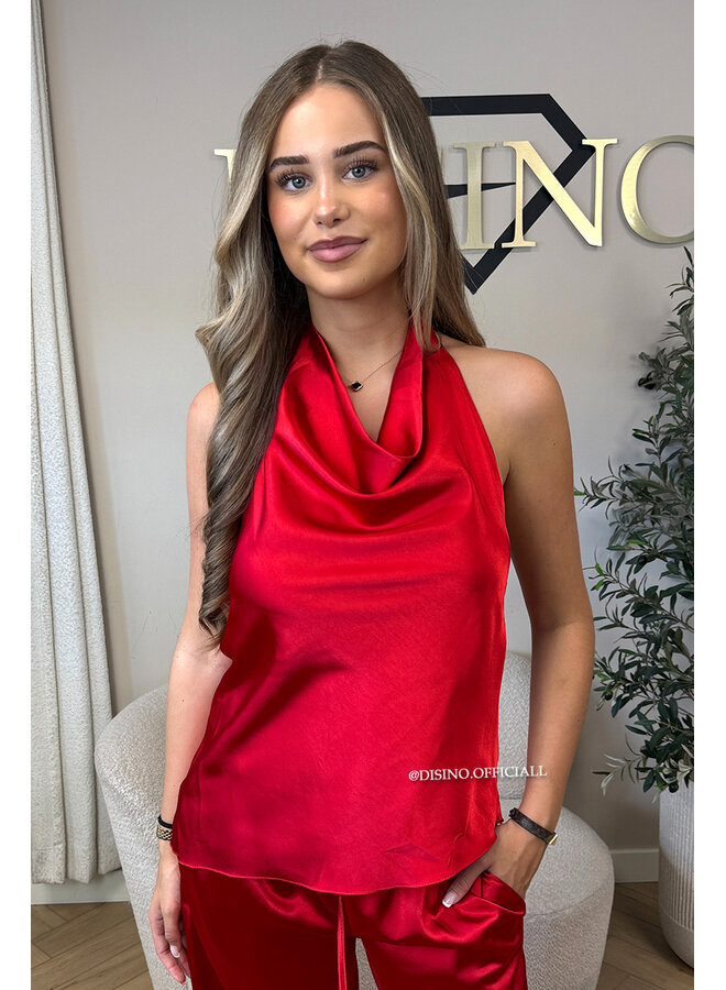 RED - 'NOUR SET' - CLASSY SATIN TOP + PANTS SET