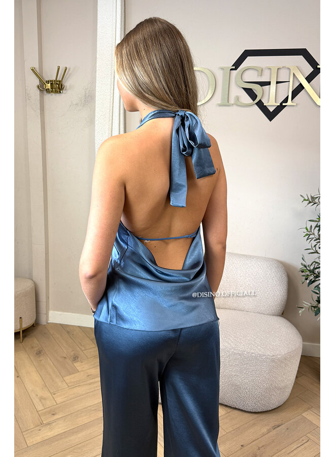 BLUE - 'NOUR SET' - CLASSY SATIN TOP + PANTS SET