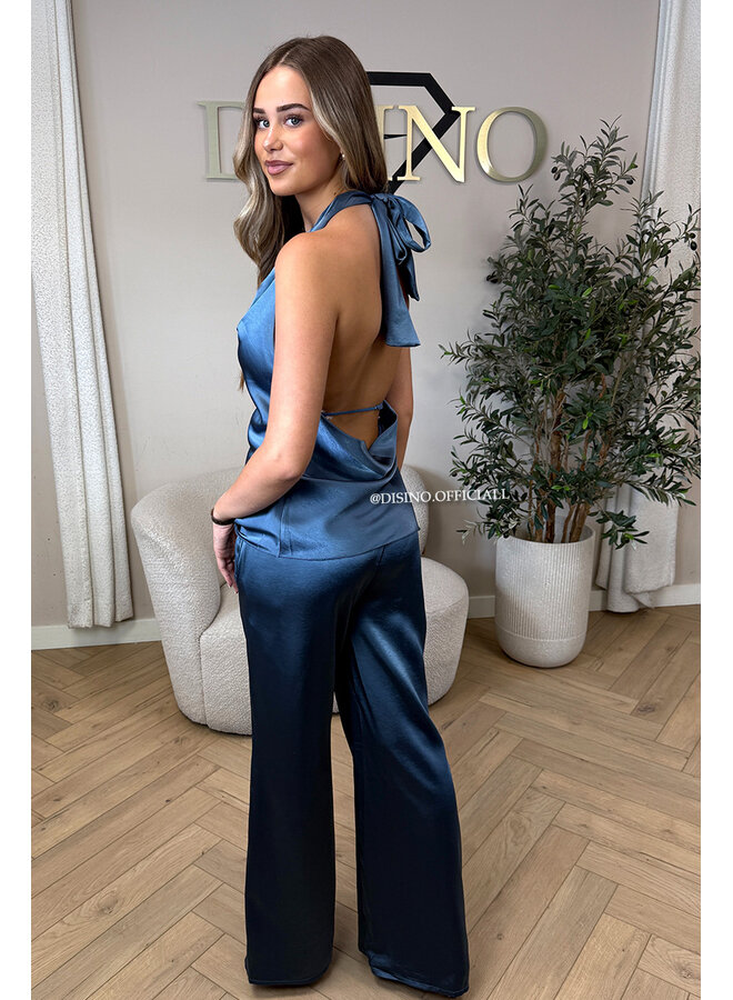 BLUE - 'NOUR SET' - CLASSY SATIN TOP + PANTS SET