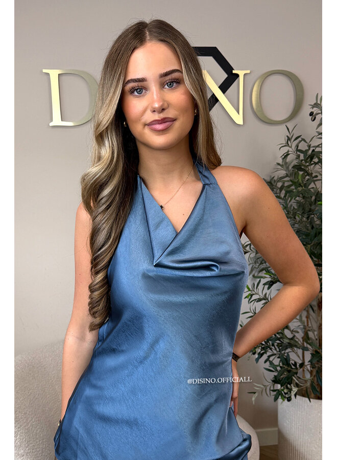 BLUE - 'NOUR SET' - CLASSY SATIN TOP + PANTS SET