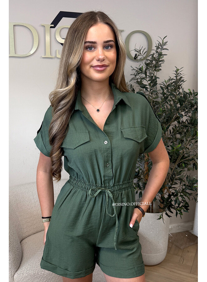 KHAKI GREEN - 'LOTTE PLAYSUIT' - SUMMER CARGO PLAYSUIT