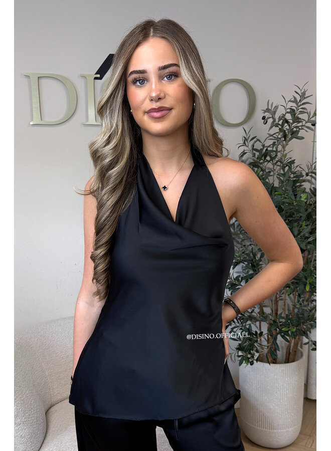 BLACK - 'NOUR SET' - CLASSY SATIN TOP + PANTS SET