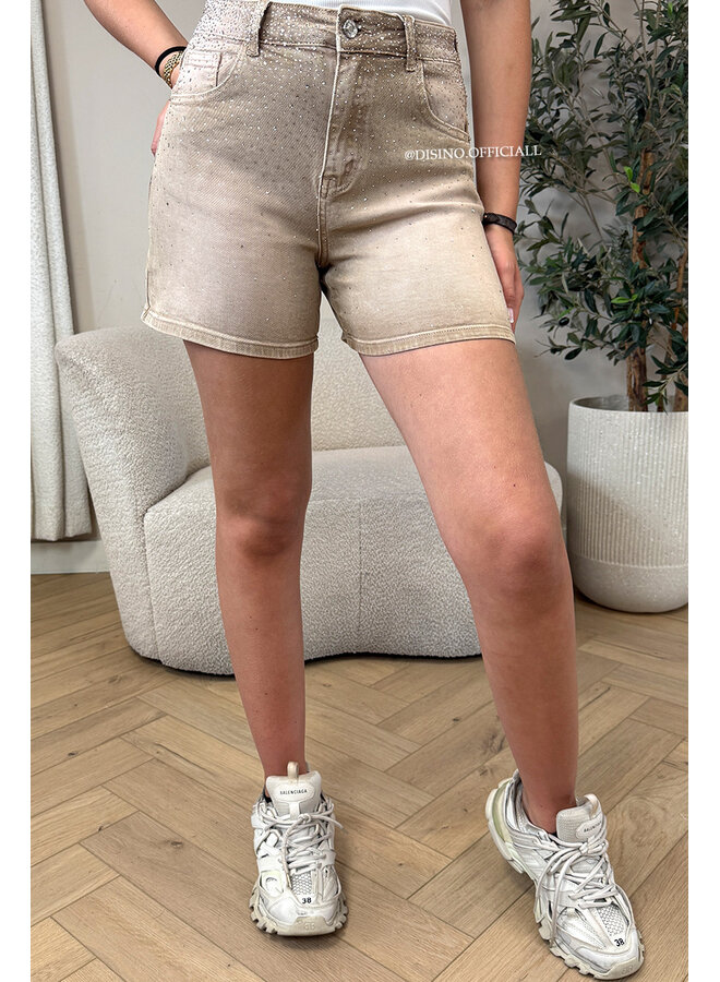 BEIGE - 'STARDUST SHORT' - SUPER STRETCH EXCLUSIVE DIAMOND DENIM SHORT