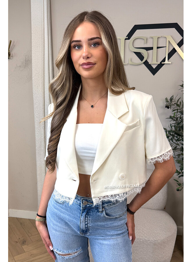 ECRU - 'MEREL BLAZER' - PREMIUM QUALITY LACE DETAIL CROPPED BLAZER