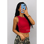 RED - 'GRACE TOP' - STUDS HALTER TOP