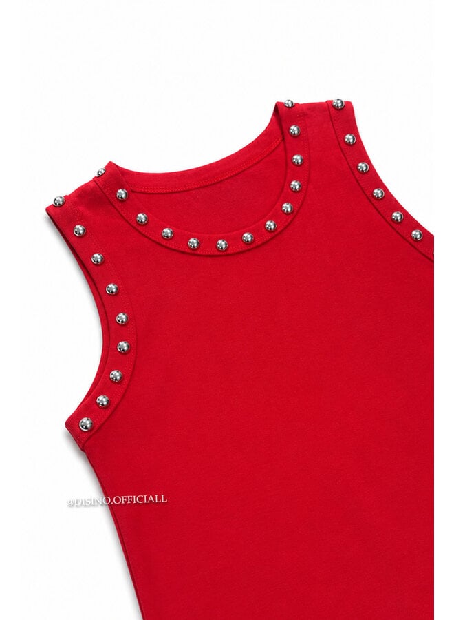 RED - 'GRACE TOP' - STUDS HALTER TOP