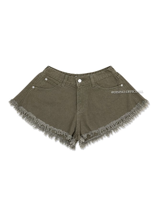 ARMY GREEN - 'LUNA SHORT' - FRAYED DENIM SHORT