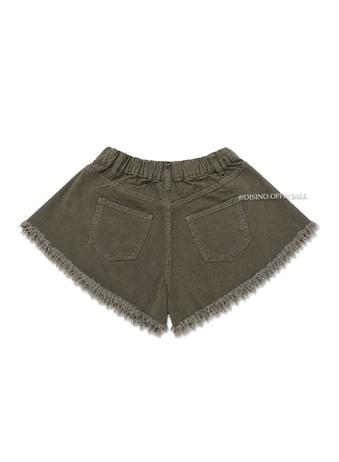 ARMY GREEN - 'LUNA SHORT' - FRAYED DENIM SHORT