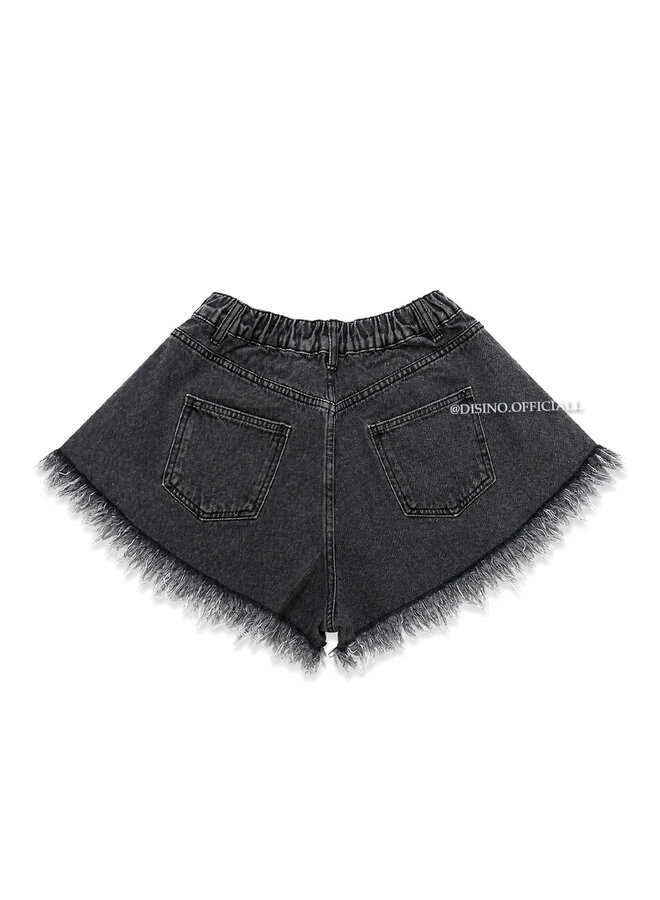 WASHED BLACK - 'LUNA SHORT' - FRAYED DENIM SHORT