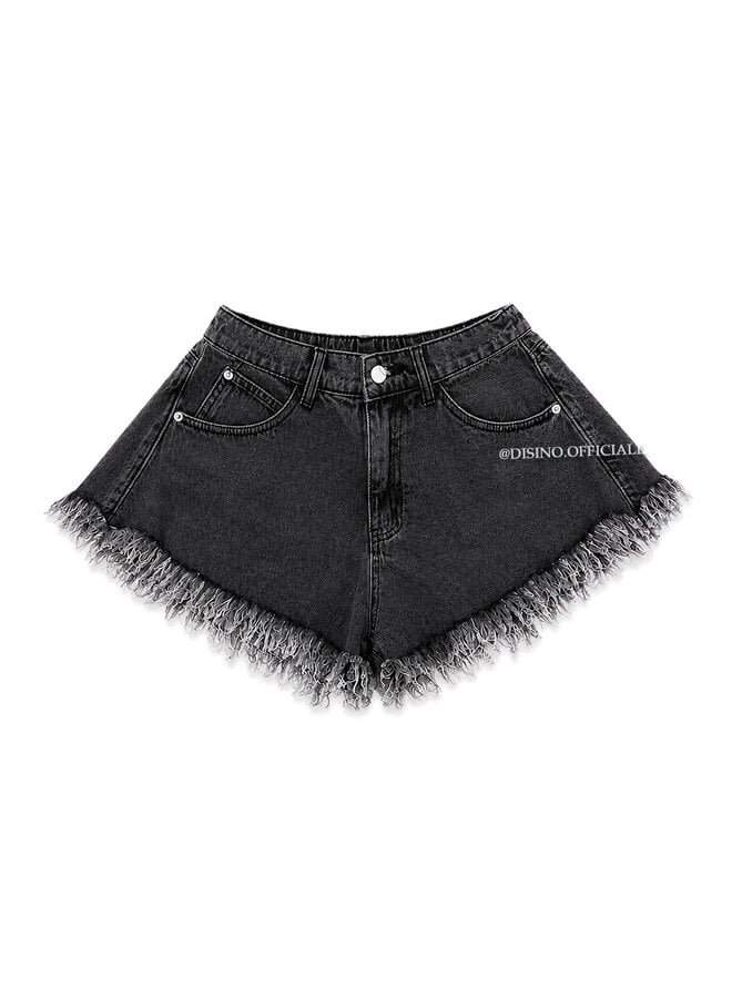 WASHED BLACK - 'LUNA SHORT' - FRAYED DENIM SHORT