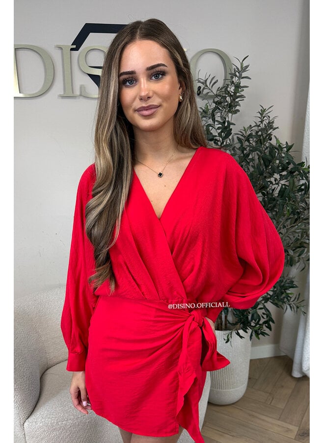 RED - 'ROMY PLAYSUIT' - WRAP ON PLAYSUIT