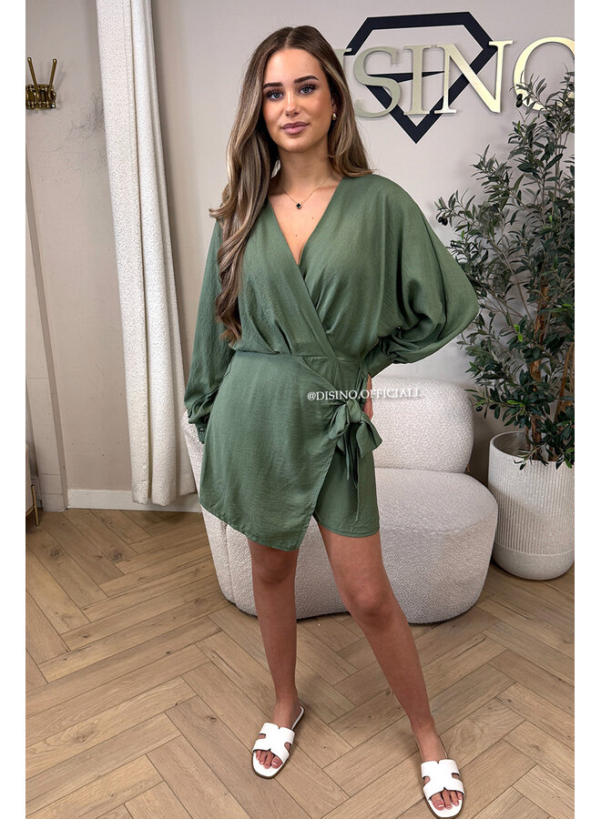 KHAKI GREEN - 'ROMY PLAYSUIT' - WRAP ON PLAYSUIT