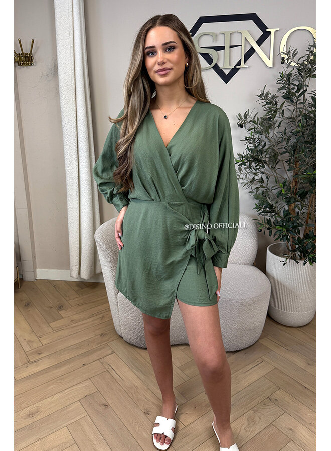 KHAKI GREEN - 'ROMY PLAYSUIT' - WRAP ON PLAYSUIT