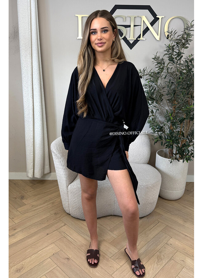 BLACK - 'ROMY PLAYSUIT' - WRAP ON PLAYSUIT