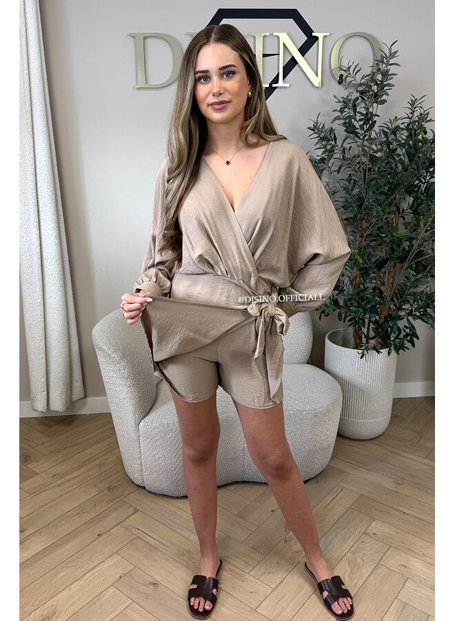 CAMEL - 'ROMY PLAYSUIT' - WRAP ON PLAYSUIT