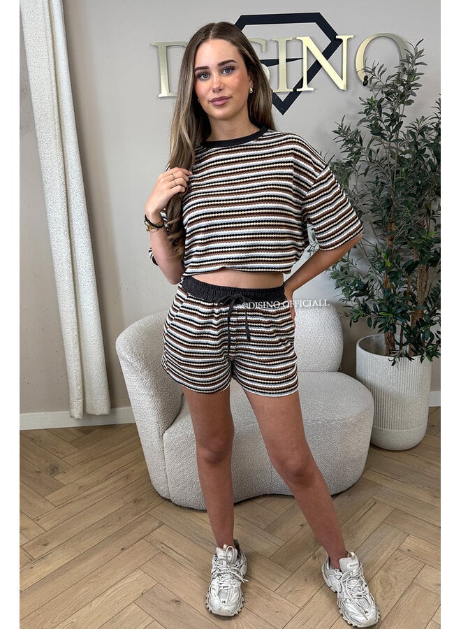 CHOCO - 'JANELL SET' - STRIPED KNITTED TEE + SHORT SET