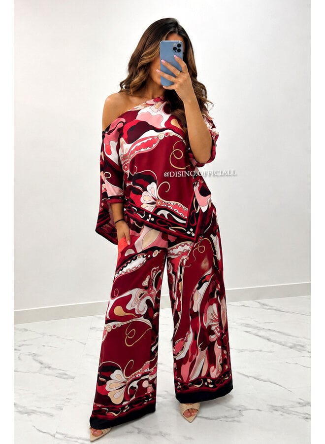 RED - 'POUCHI SET' - INSPIRED COLORFUL SCARF TOP + PANTS SET