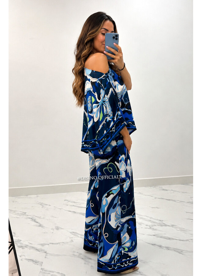 BLUE - 'POUCHI SET' - INSPIRED COLORFUL SCARF TOP + PANTS SET