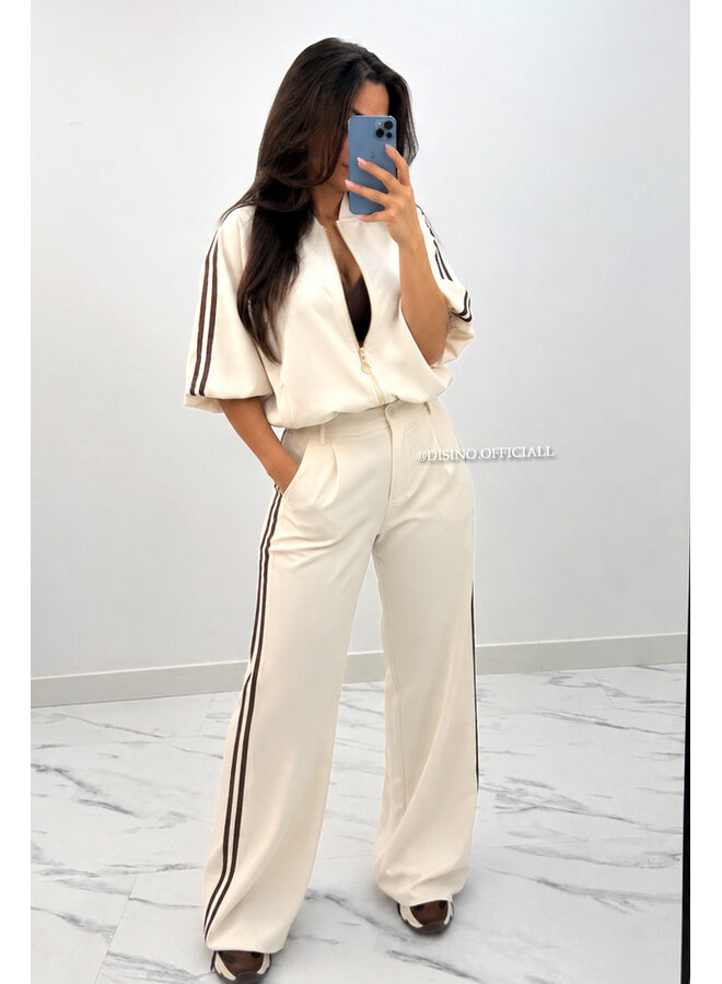 BEIGE - 'MABEL PANTS' - HIGH WAIST STRIPED PANTALON