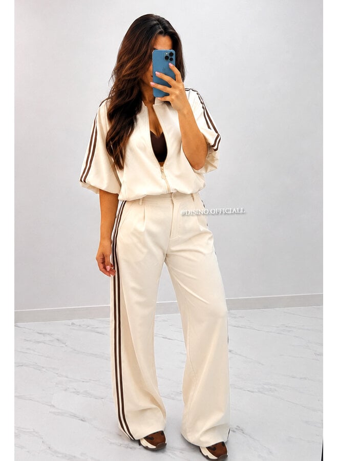 BEIGE - 'MABEL PANTS' - HIGH WAIST STRIPED PANTALON