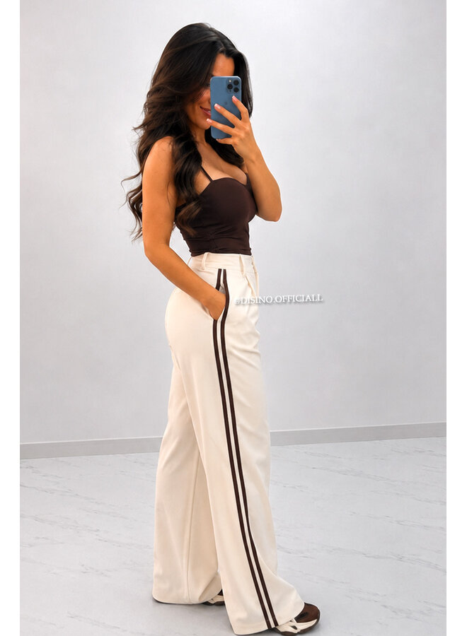 BEIGE - 'MABEL PANTS' - HIGH WAIST STRIPED PANTALON