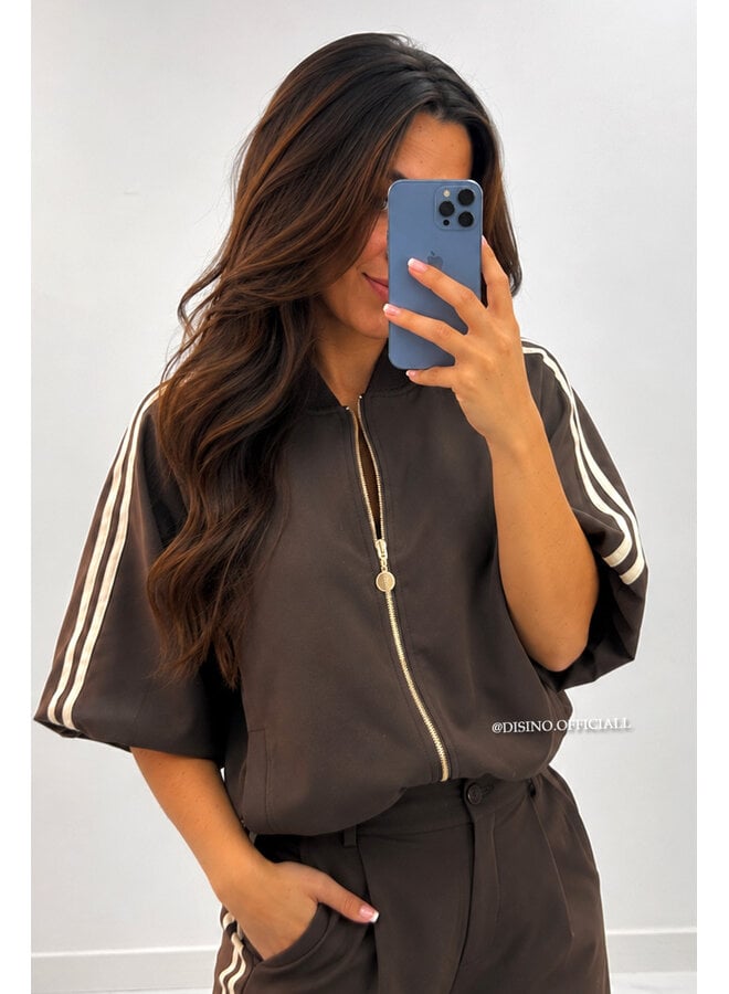 CHOCO - 'MABEL JACKET' - SHORT SLEEVE STRIPED BOMBER
