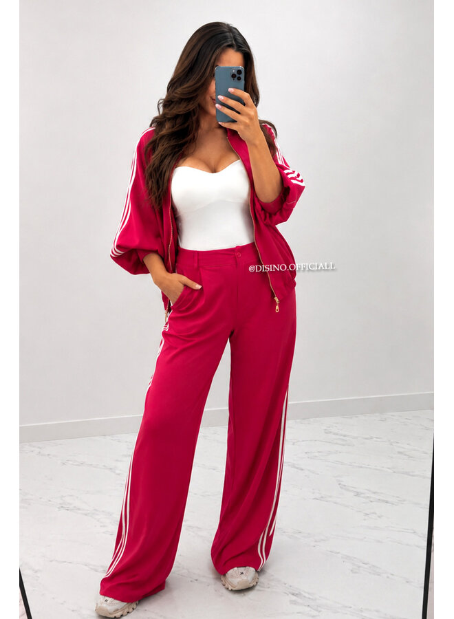 RED - 'MABEL PANTS' - HIGH WAIST STRIPED PANTALON