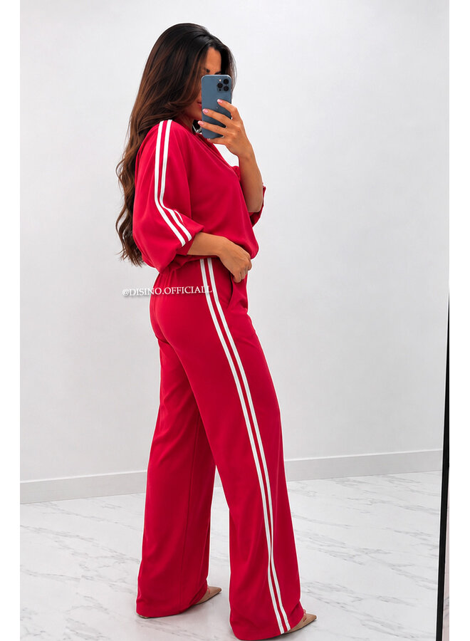 RED - 'MABEL PANTS' - HIGH WAIST STRIPED PANTALON