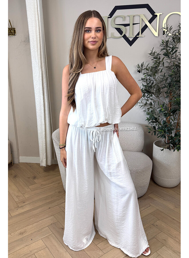 WHITE - 'LOESJE SET' - SUMMER TOP + WIDE LEG PANTS SET