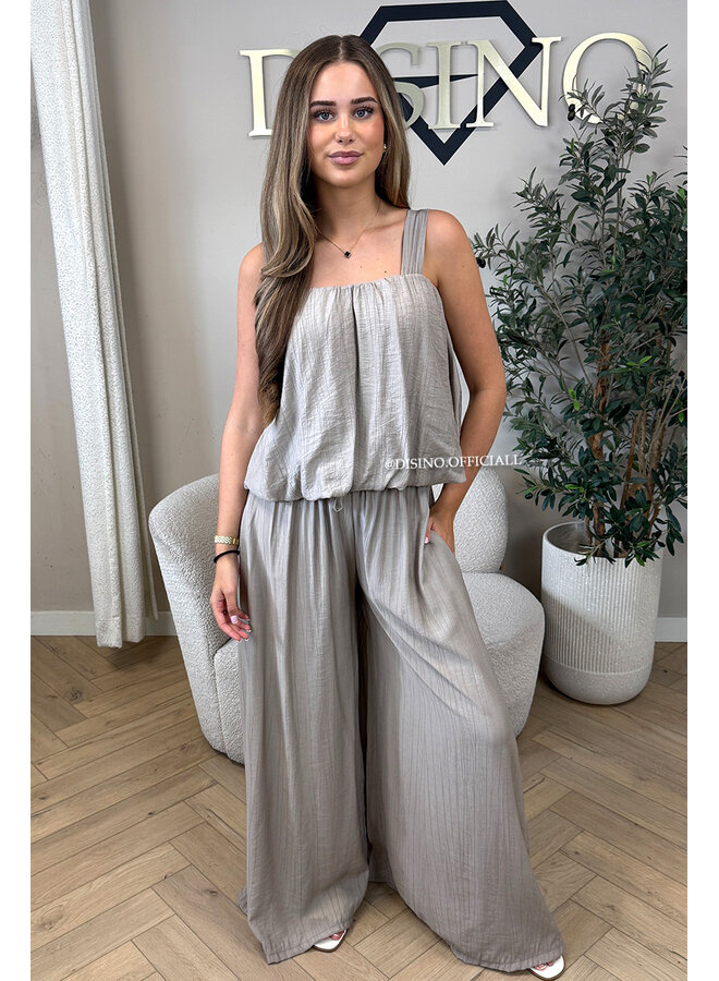 TAUPE - 'LOESJE SET' - SUMMER TOP + WIDE LEG PANTS SET