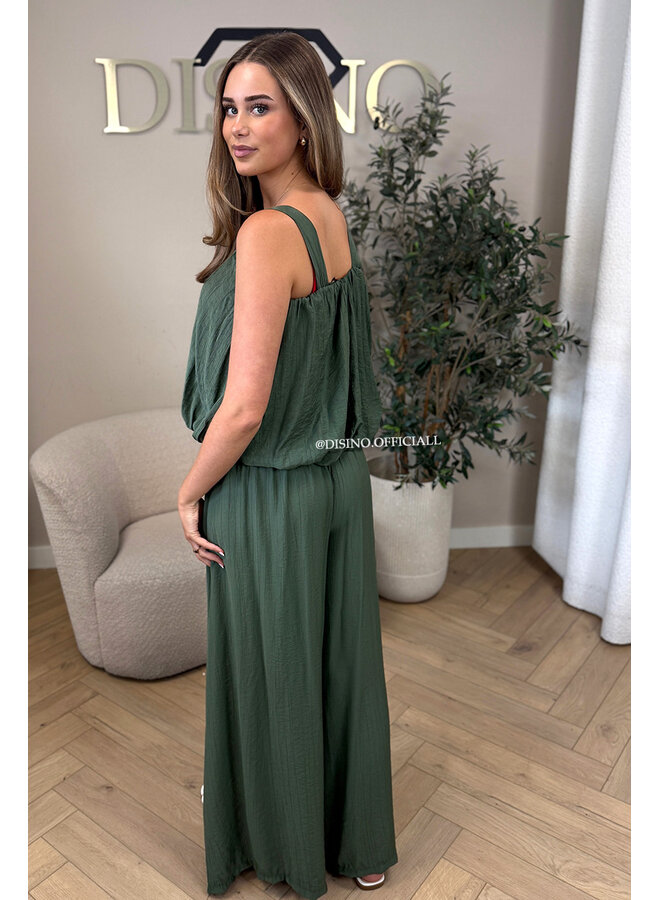 KHAKI GREEN - 'LOESJE SET' - SUMMER TOP + WIDE LEG PANTS SET