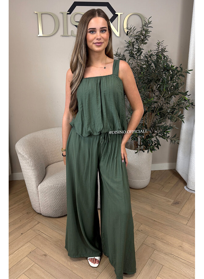 KHAKI GREEN - 'LOESJE SET' - SUMMER TOP + WIDE LEG PANTS SET