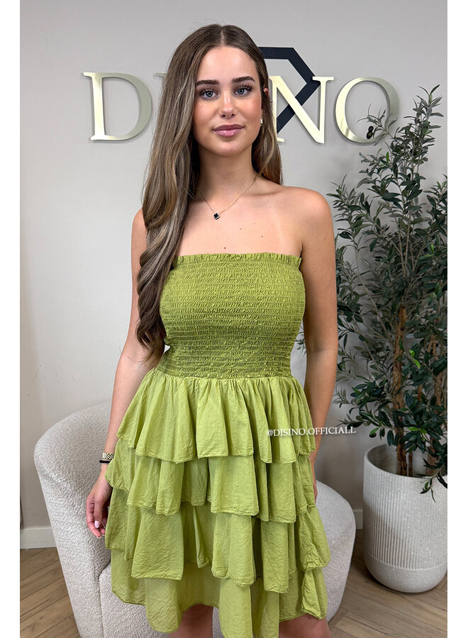 LIME GREEN - 'ISABELLA MIDI DRESS' - SUMMER CHIQUE LAYERED RUFFLE MIDI DRESS