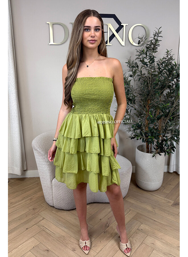 LIME GREEN - 'ISABELLA MIDI DRESS' - SUMMER CHIQUE LAYERED RUFFLE MIDI DRESS