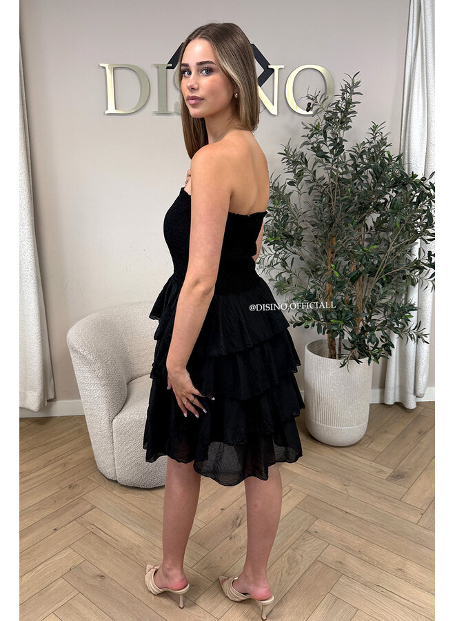 BLACK - 'ISABELLA MIDI DRESS' - SUMMER CHIQUE LAYERED RUFFLE MIDI DRESS