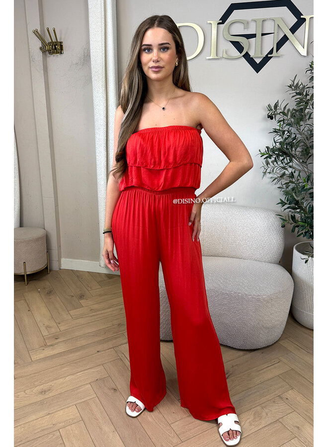 RED - 'IRIS JUMPSUIT' - COMFY RUFFLE STRAPLESS JUMPSUIT