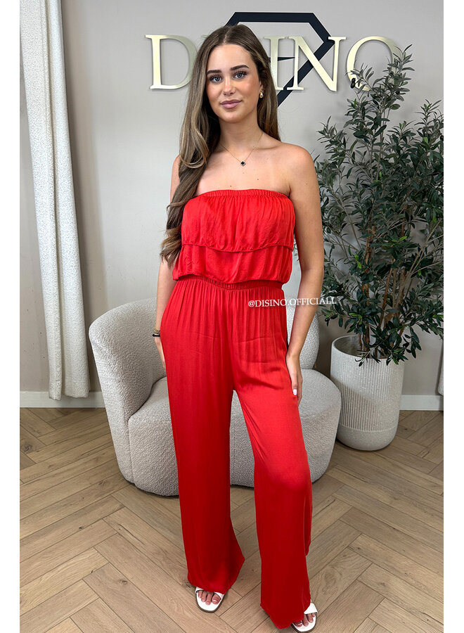 RED - 'IRIS JUMPSUIT' - COMFY RUFFLE STRAPLESS JUMPSUIT