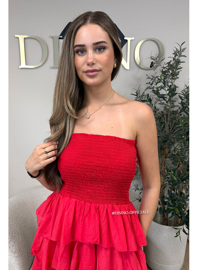 RED - 'ISABELLA MIDI DRESS' - SUMMER CHIQUE LAYERED RUFFLE MIDI DRESS