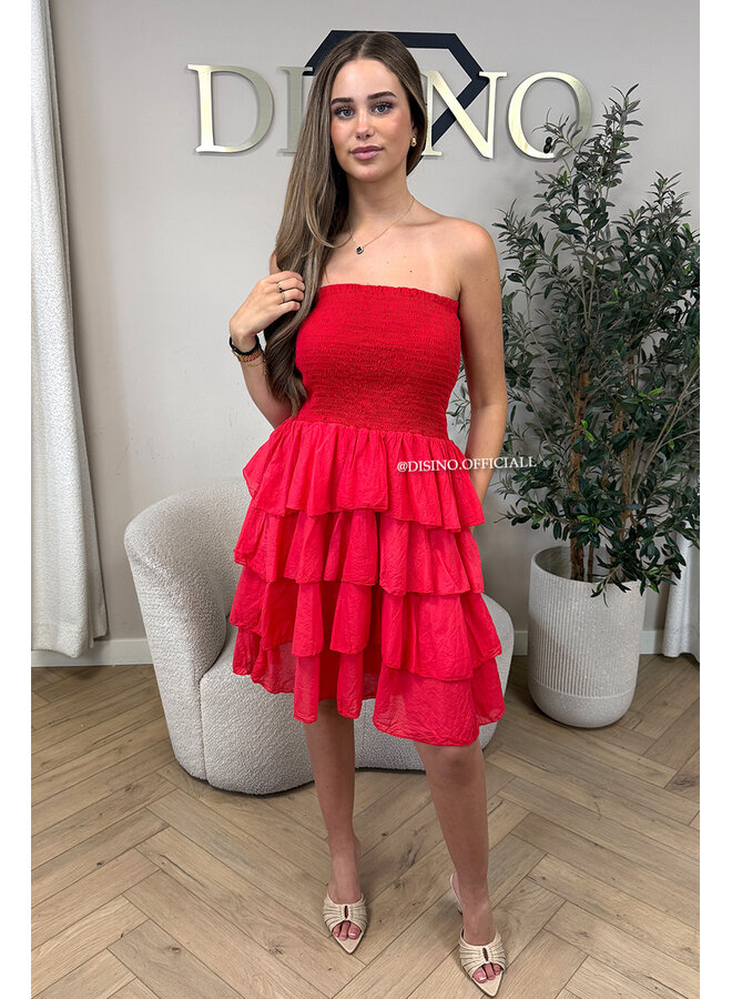 RED - 'ISABELLA MIDI DRESS' - SUMMER CHIQUE LAYERED RUFFLE MIDI DRESS