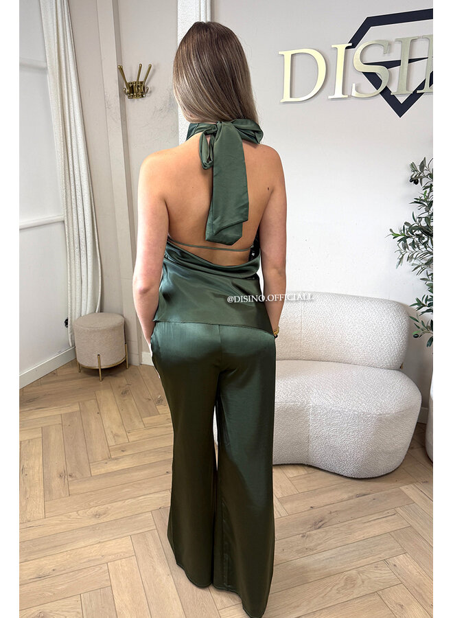 GREEN - 'NOUR SET' - CLASSY SATIN TOP + PANTS SET