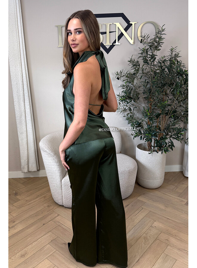 GREEN - 'NOUR SET' - CLASSY SATIN TOP + PANTS SET