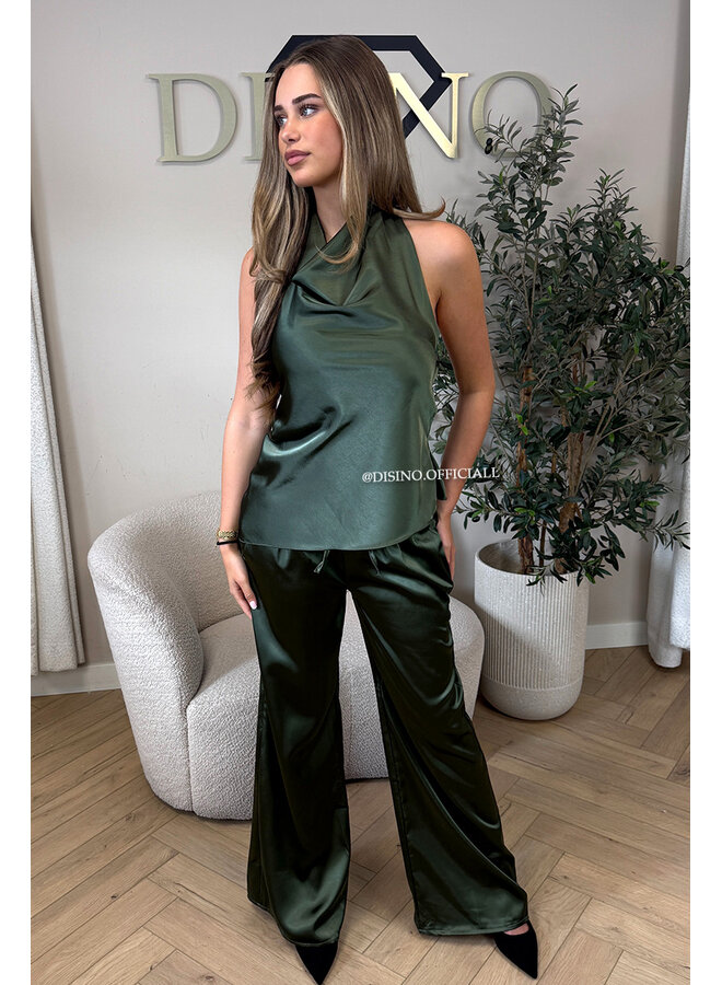 GREEN - 'NOUR SET' - CLASSY SATIN TOP + PANTS SET