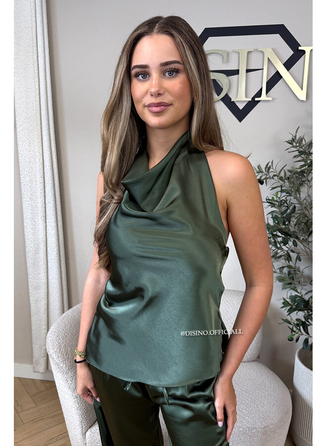 GREEN - 'NOUR SET' - CLASSY SATIN TOP + PANTS SET