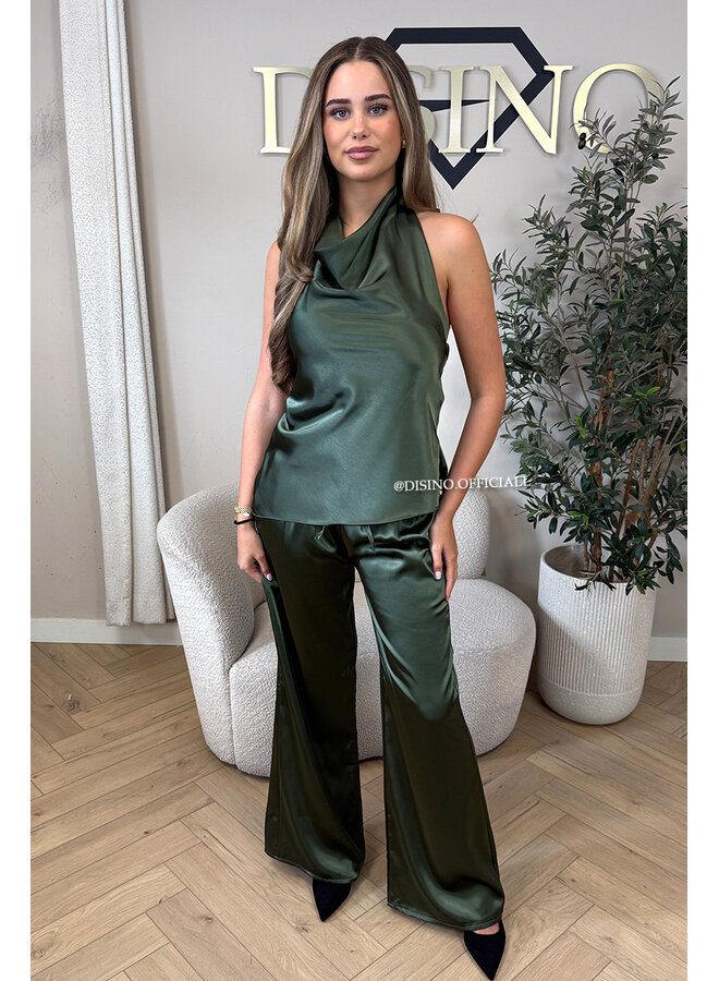 GREEN - 'NOUR SET' - CLASSY SATIN TOP + PANTS SET