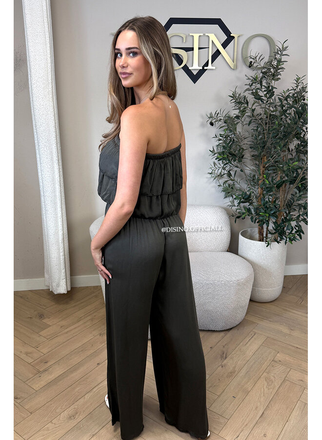 ARMY GREEN - 'IRIS JUMPSUIT' - COMFY RUFFLE STRAPLESS JUMPSUIT
