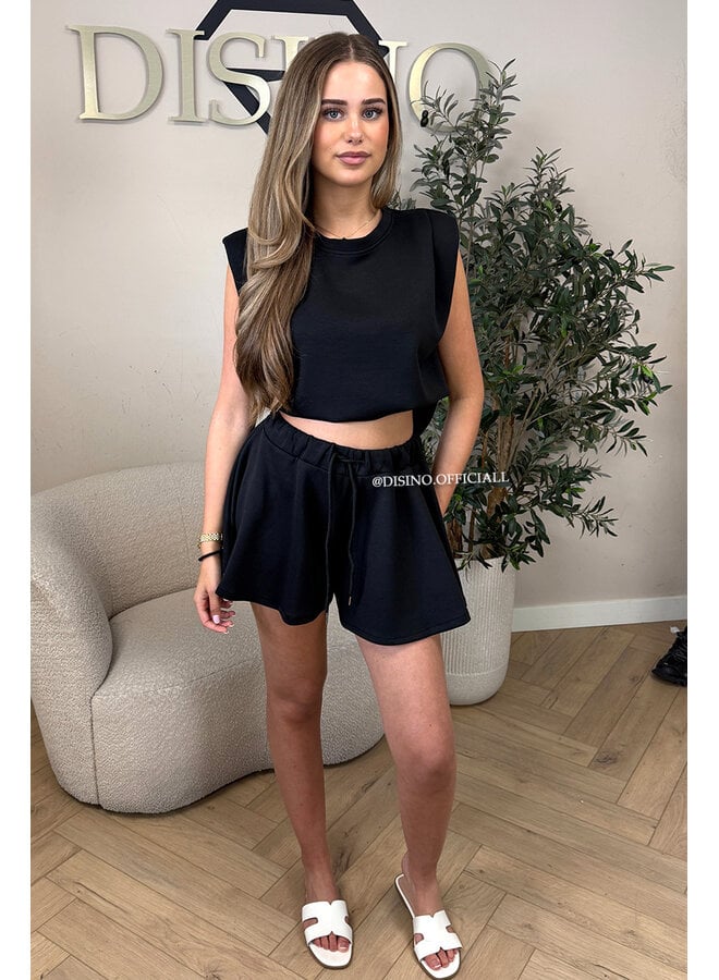 BLACK - 'EVIE SHORT SET' - BOYFRIEND TOP + PANTS TWO PIECE SET